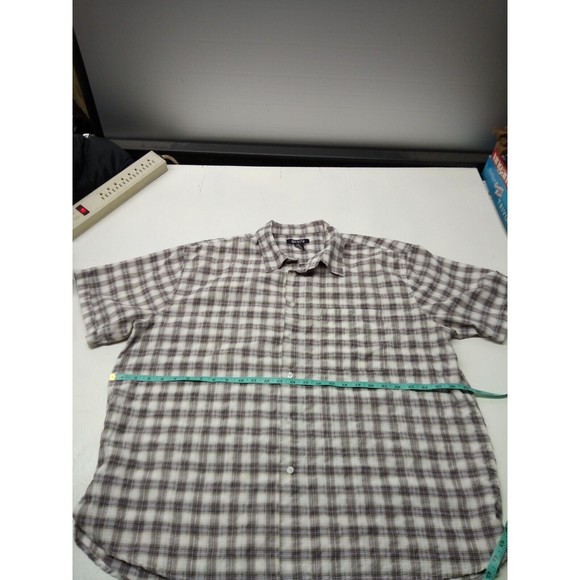 Bruno Button Up Shirt Men's 2XLB Short Sleeve Tan Plaid Polyester Blend Casual - Picture 3 of 5